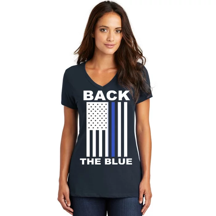 Back The Blue US Thin Line Support Cops Women's V-Neck T-Shirt