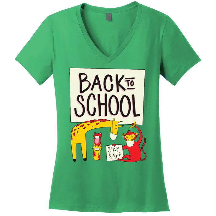 Back To School Stay Safe Animal Women's V-Neck T-Shirt