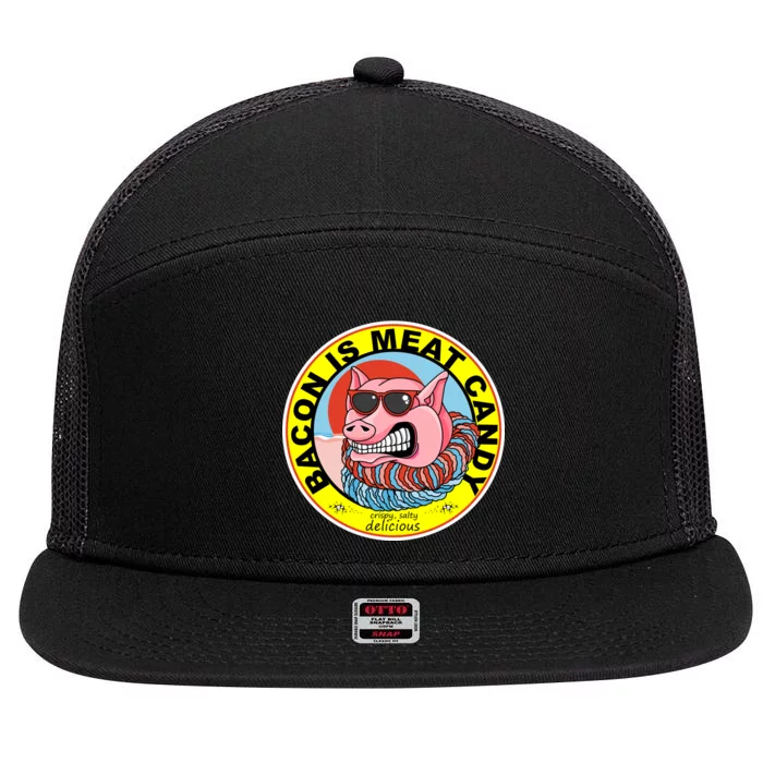 Bacon Is Meat Candy Pig Funny 7 Panel Mesh Trucker Snapback Hat