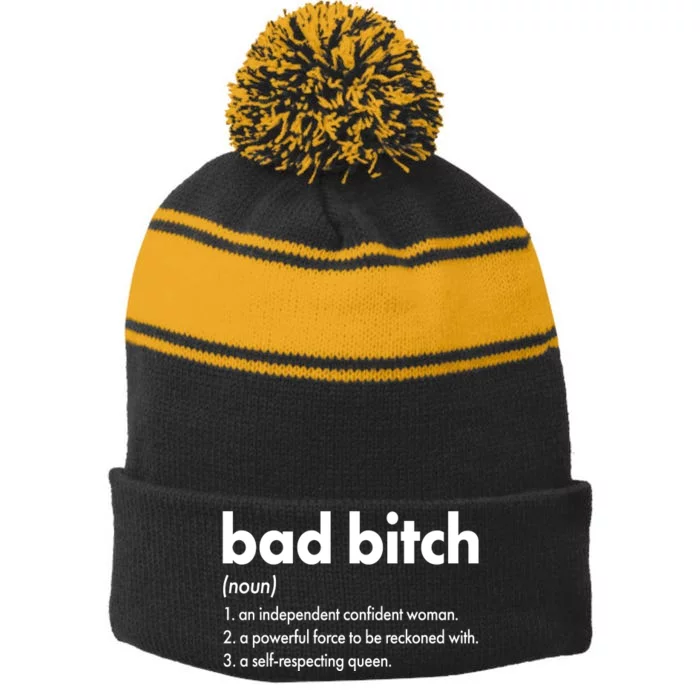 Bad Bitch Definition Stripe Pom Pom Beanie