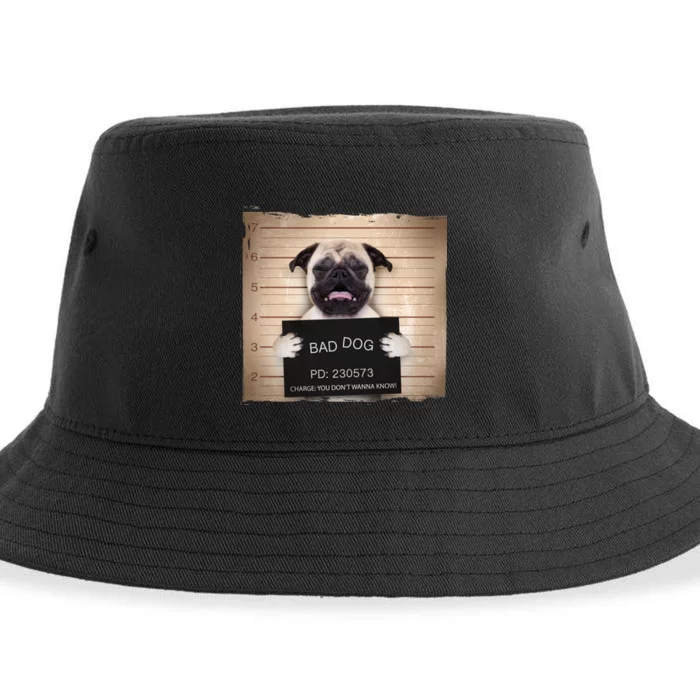 Bad Dog Funny Pug Prison Mug Shot Sustainable Bucket Hat