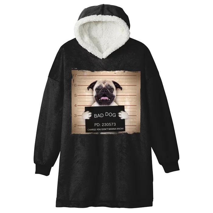 Bad Dog Funny Pug Prison Mug Shot Hooded Wearable Blanket