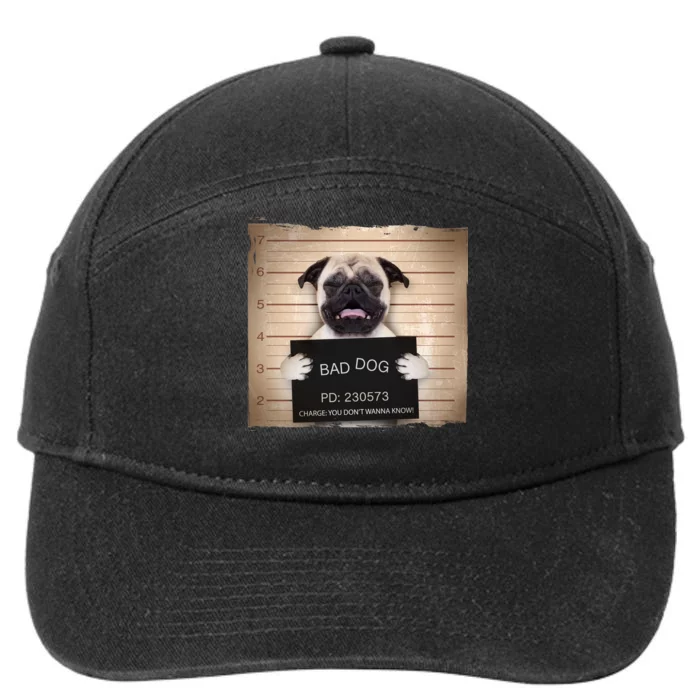 Bad Dog Funny Pug Prison Mug Shot 7-Panel Snapback Hat