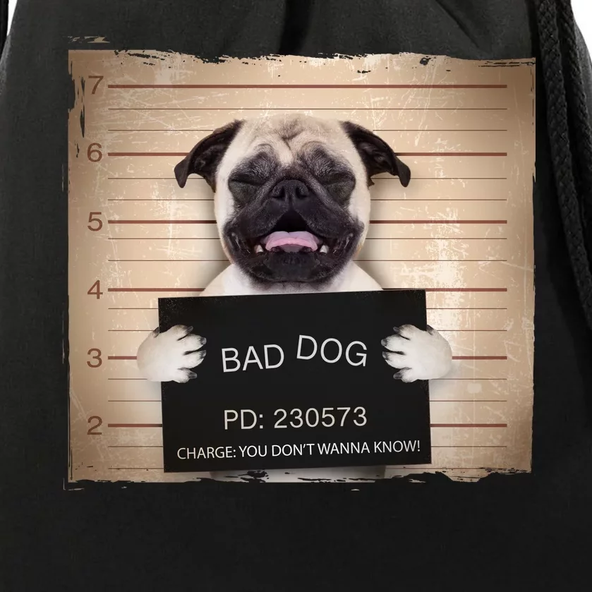 Bad Dog Funny Pug Prison Mug Shot Drawstring Bag