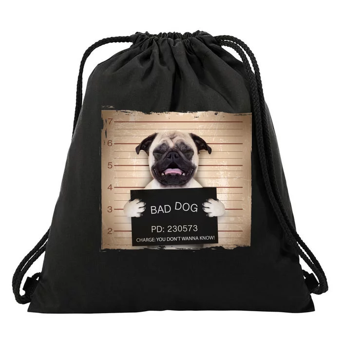Bad Dog Funny Pug Prison Mug Shot Drawstring Bag | TeeShirtPalace
