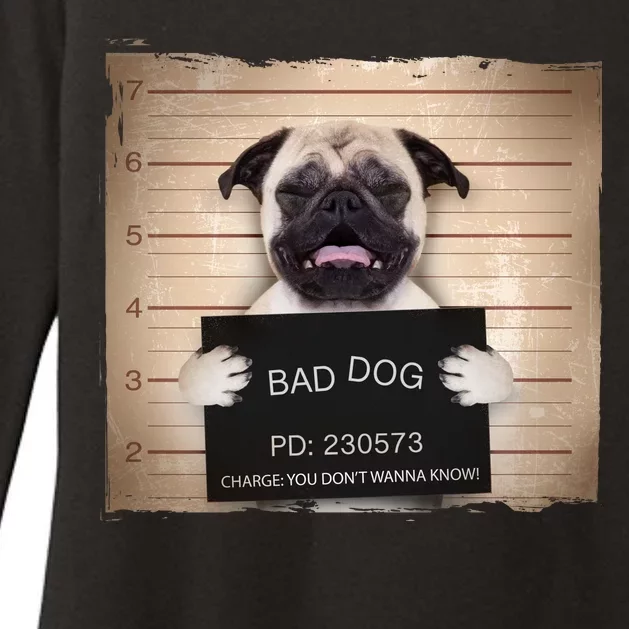 Bad Dog Funny Pug Prison Mug Shot Womens CVC Long Sleeve Shirt