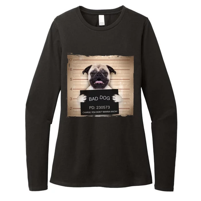 Bad Dog Funny Pug Prison Mug Shot Womens CVC Long Sleeve Shirt