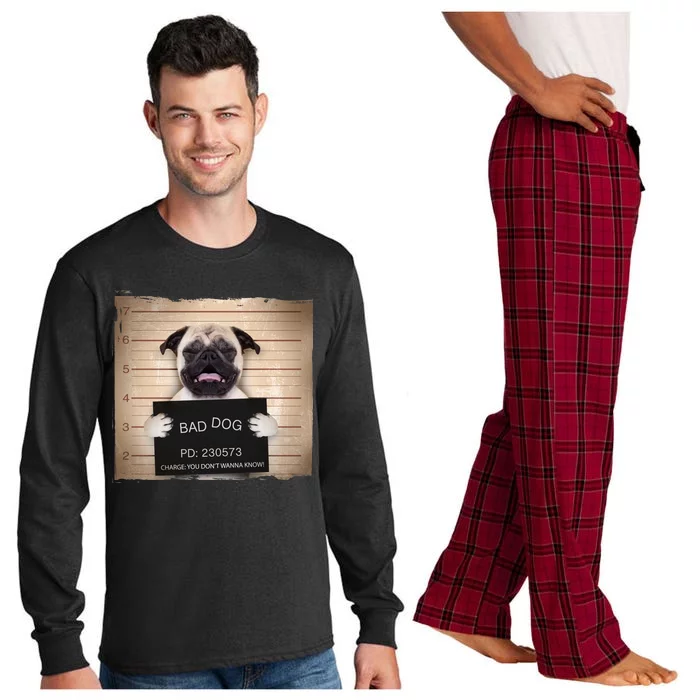 Bad Dog Funny Pug Prison Mug Shot Long Sleeve Pajama Set