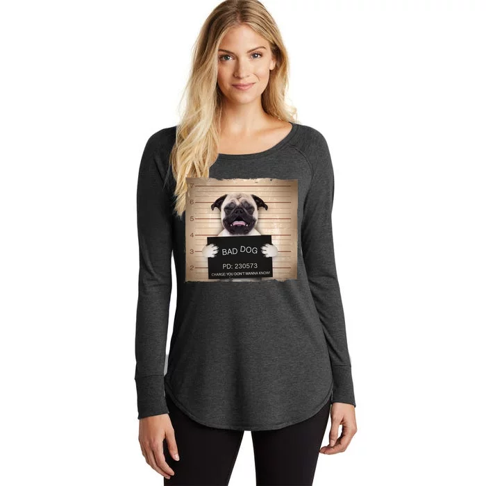 Bad Dog Funny Pug Prison Mug Shot Women's Perfect Tri Tunic Long Sleeve Shirt