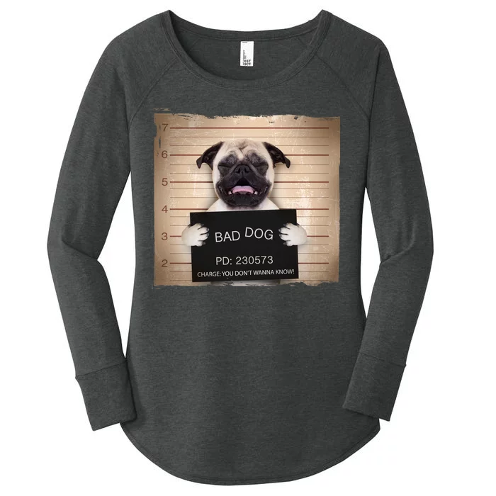 Bad Dog Funny Pug Prison Mug Shot Women's Perfect Tri Tunic Long Sleeve Shirt