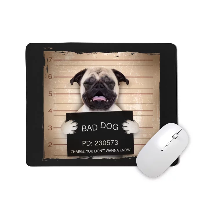 Bad Dog Funny Pug Prison Mug Shot Mousepad