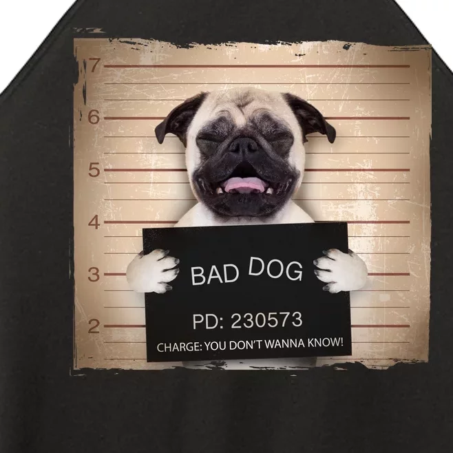 Bad Dog Funny Pug Prison Mug Shot Women’s Perfect Tri Rocker Tank