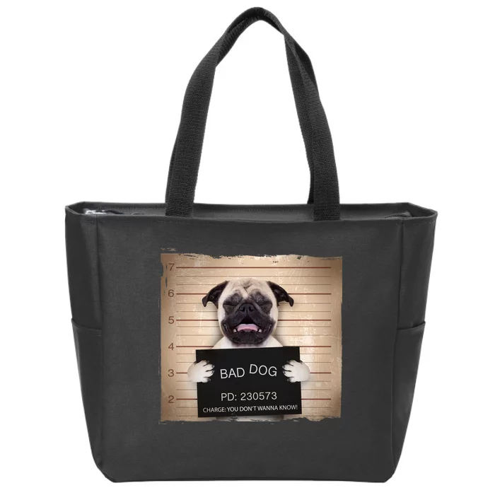 Bad Dog Funny Pug Prison Mug Shot Zip Tote Bag