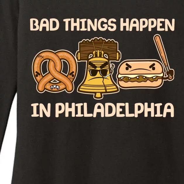 Bad Things Happen in Philadelphia Pretzel Liberty Bell Cheesesteak Womens CVC Long Sleeve Shirt