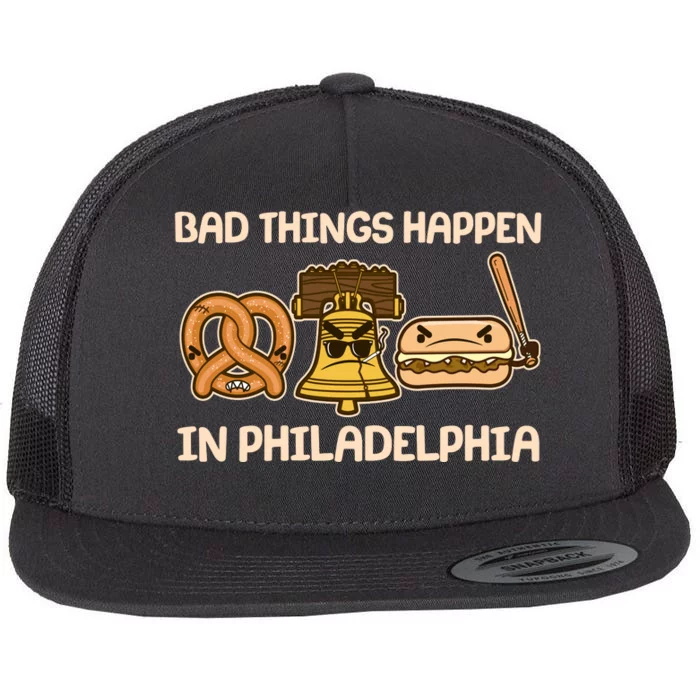 Bad Things Happen in Philadelphia Pretzel Liberty Bell Cheesesteak Flat Bill Trucker Hat