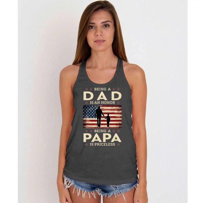 Being A Dad Is An Honor Being A Papa Is Priceless Women's Knotted Racerback Tank