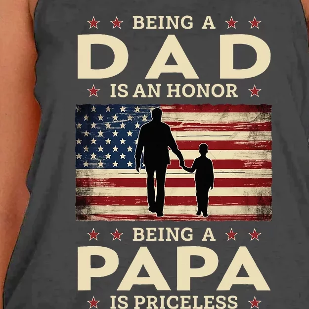 Being A Dad Is An Honor Being A Papa Is Priceless Women's Knotted Racerback Tank