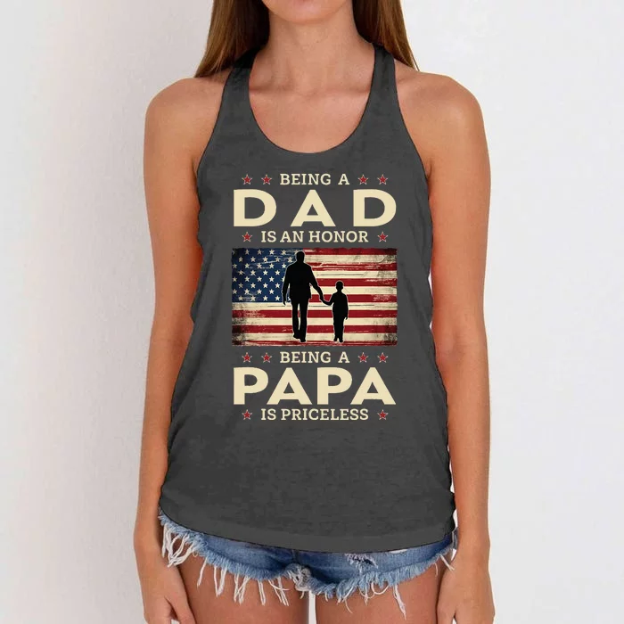 Being A Dad Is An Honor Being A Papa Is Priceless Women's Knotted Racerback Tank