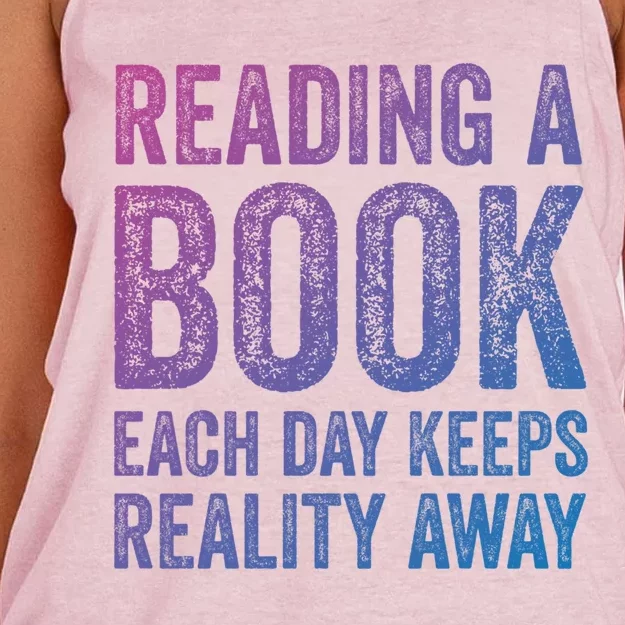 Book A Day Keeps Reality Away Avid Book Reader Gift Women's Knotted Racerback Tank