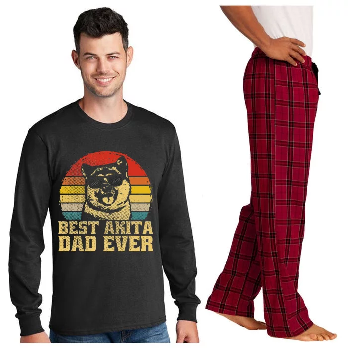 Best Akita Dog Dad Father Papa Puppy Ever Funny Retro Gift Long Sleeve Pajama Set