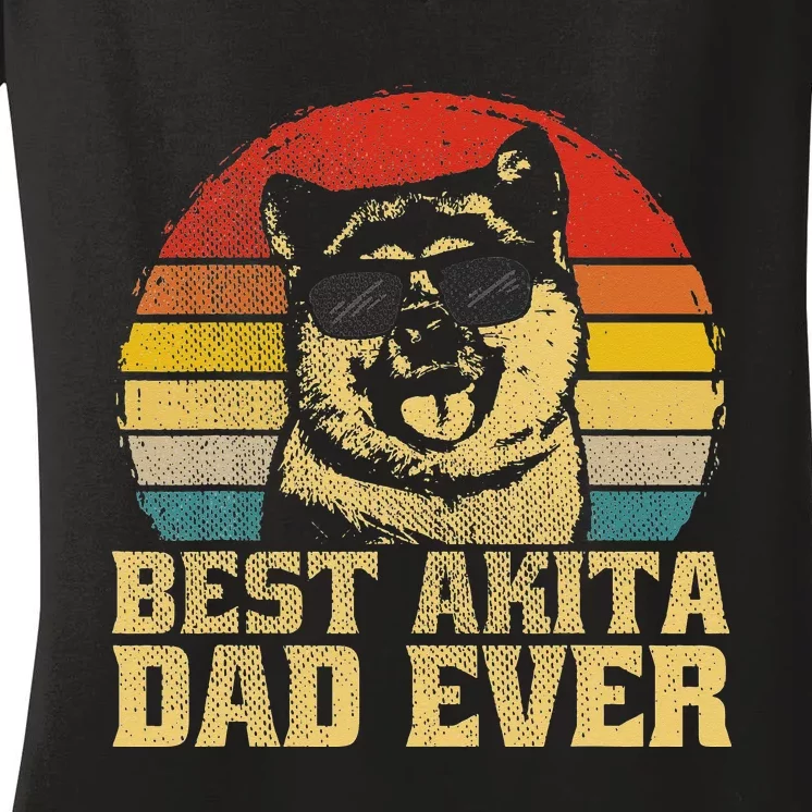 Best Akita Dog Dad Father Papa Puppy Ever Funny Retro Gift Women's V-Neck T-Shirt