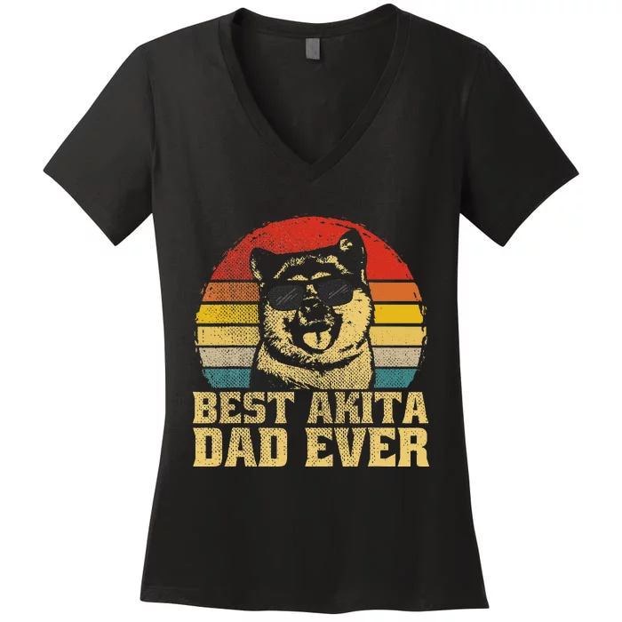 Best Akita Dog Dad Father Papa Puppy Ever Funny Retro Gift Women's V-Neck T-Shirt