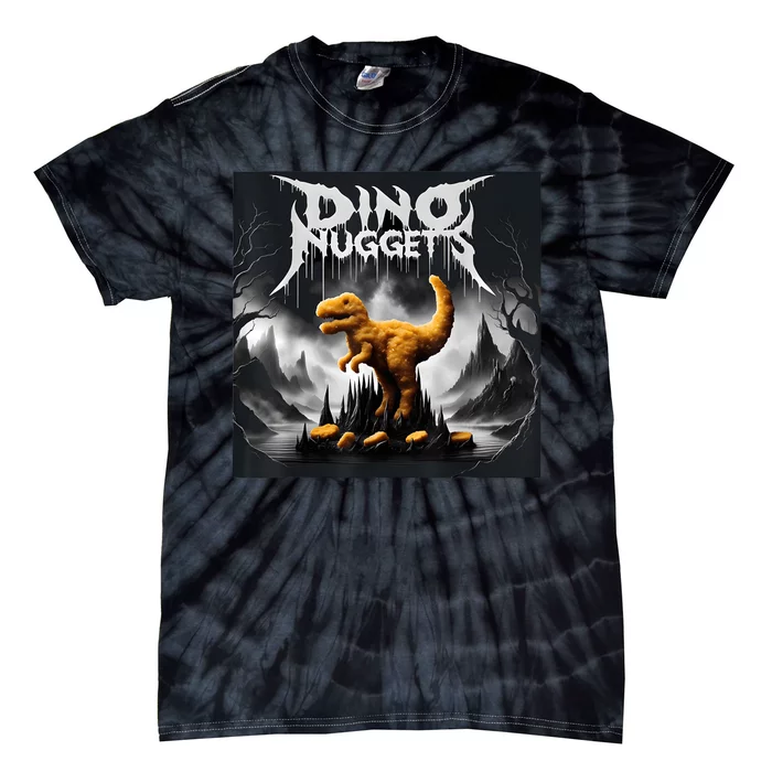 Black Aesthetic Dino Nuggets Death Metal Music Chicken Nugs Tie-Dye T-Shirt