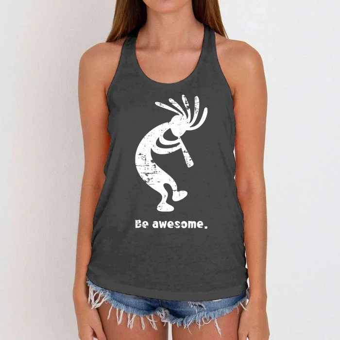 Be Awesome Dancing Kokopelli Southwestern Distressed Design Women's Knotted Racerback Tank