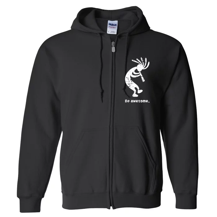 Be Awesome Dancing Kokopelli Southwestern Distressed Design Full Zip Hoodie