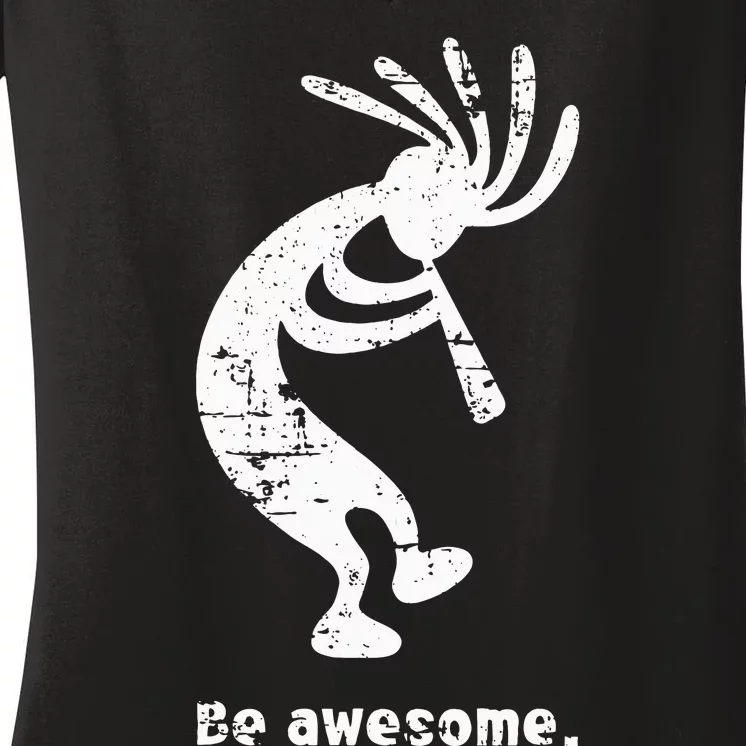 Be Awesome Dancing Kokopelli Southwestern Distressed Women's V-Neck T-Shirt