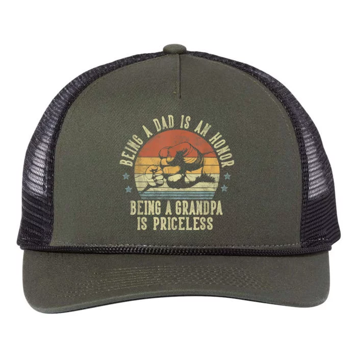 Being A Dad Is An Honor Being A Grandpa Is Priceless Grandpa Retro Rope Trucker Hat Cap