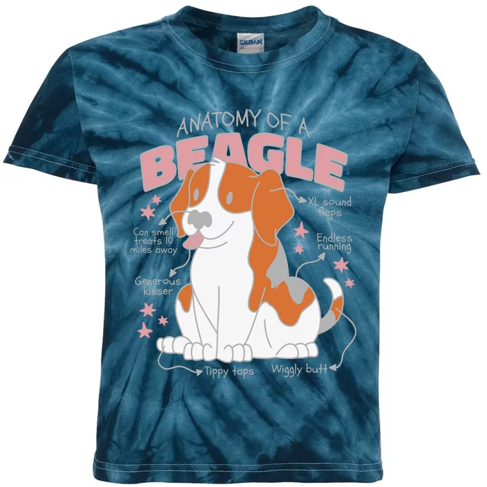 Beagle Anatomy Dog Kids Tie-Dye T-Shirt