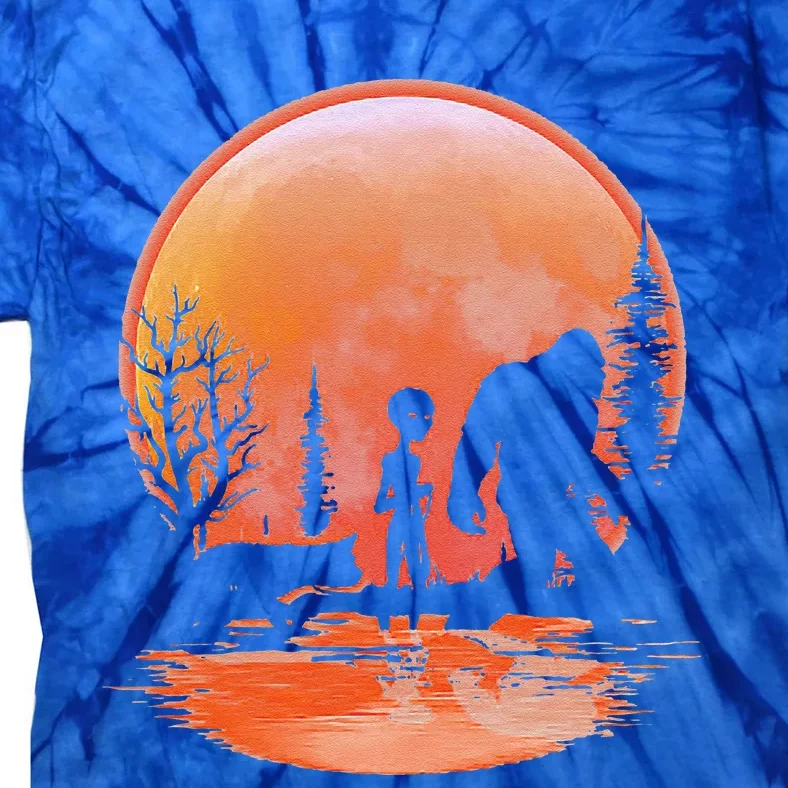 Bigfoot Alien Dog Red Moon Halloween Gift Tie-Dye T-Shirt