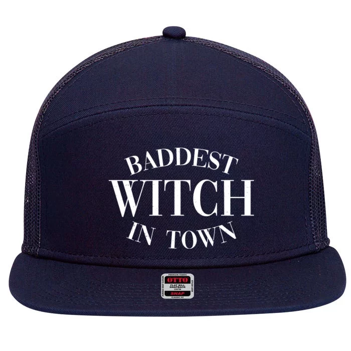 Baddest Witch In Town Funny Halloween 7 Panel Mesh Trucker Snapback Hat