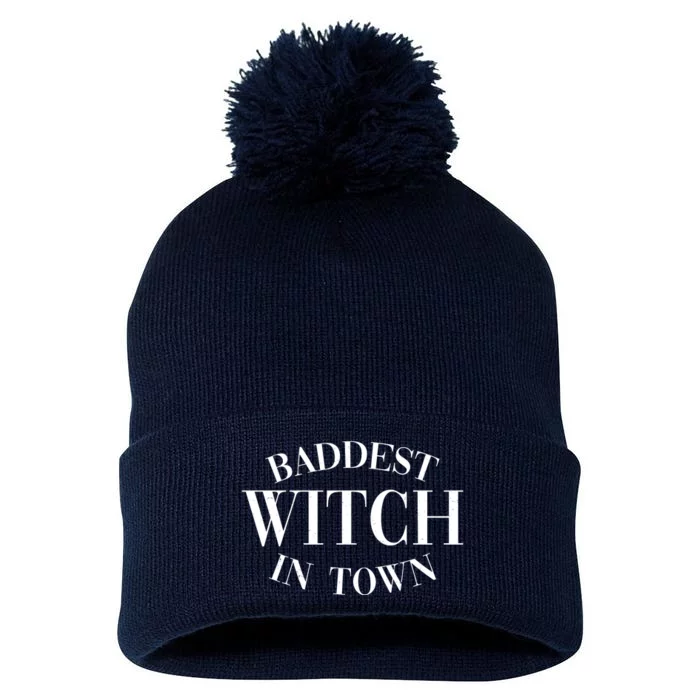 Baddest Witch In Town Funny Halloween Pom Pom 12in Knit Beanie