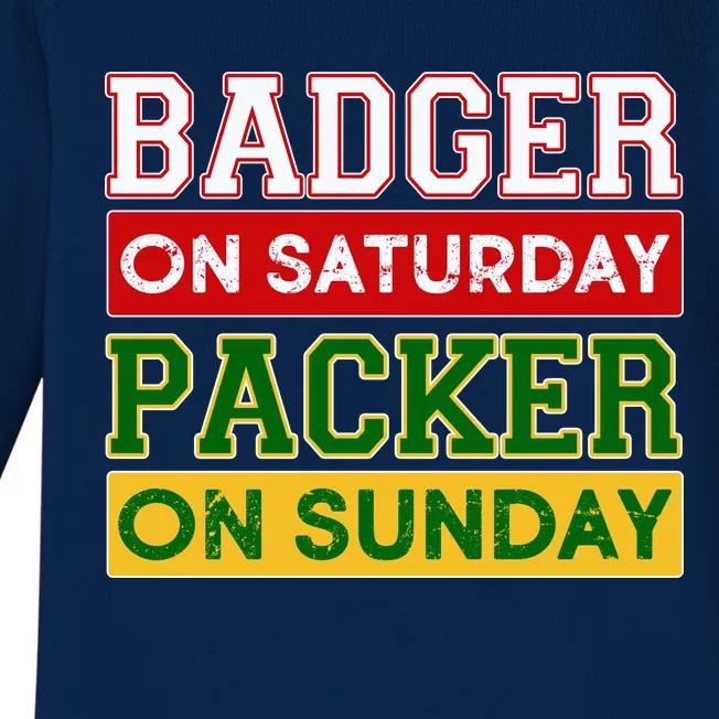 Badger On Saturday Packer On Sunday Baby Long Sleeve Bodysuit