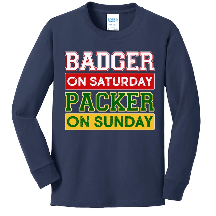 Badger On Saturday Packer On Sunday Kids Long Sleeve Shirt