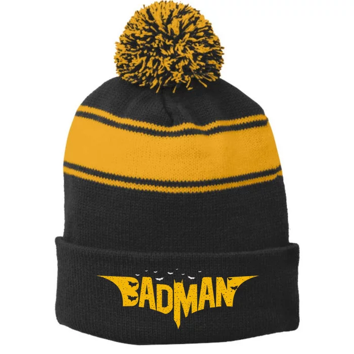 Badman Super Hero Stripe Pom Pom Beanie