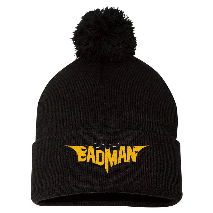 Badman Super Hero Pom Pom 12in Knit Beanie