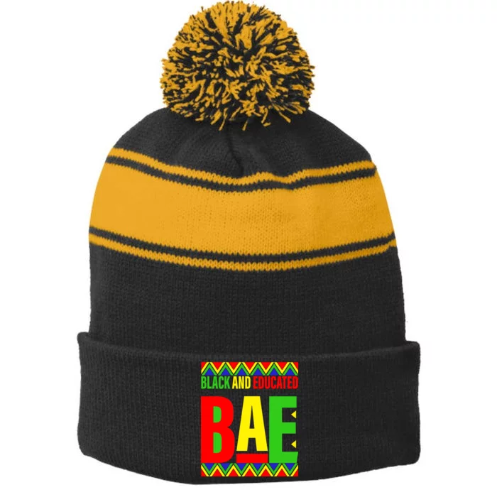 Bae Black And Educated Proud African Stripe Pom Pom Beanie