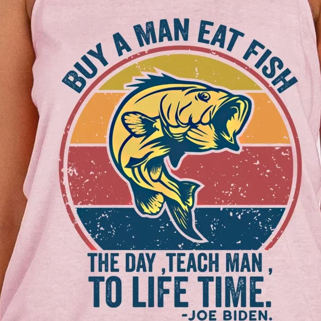 Buy A Eat Fish The Day Teach To Life Time Joe Biden Funny Gift Women's Knotted Racerback Tank