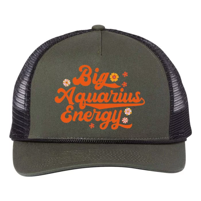 Big Aquarius Energy Groovy Zodiac Sign Astrology Horoscope Retro Rope Trucker Hat Cap