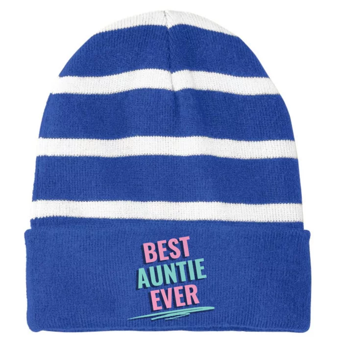 Best Auntie Ever 80s Pop Vintage Retro Gift Striped Beanie with Solid Band