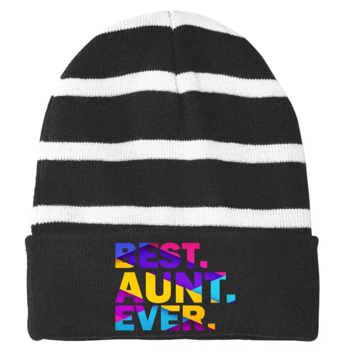 Best Aunt Ever Striped Beanie with Solid Band