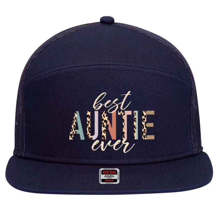 Best Auntie Ever Gifts Aunt Leopard Print Mothers Day 7 Panel Mesh Trucker Snapback Hat