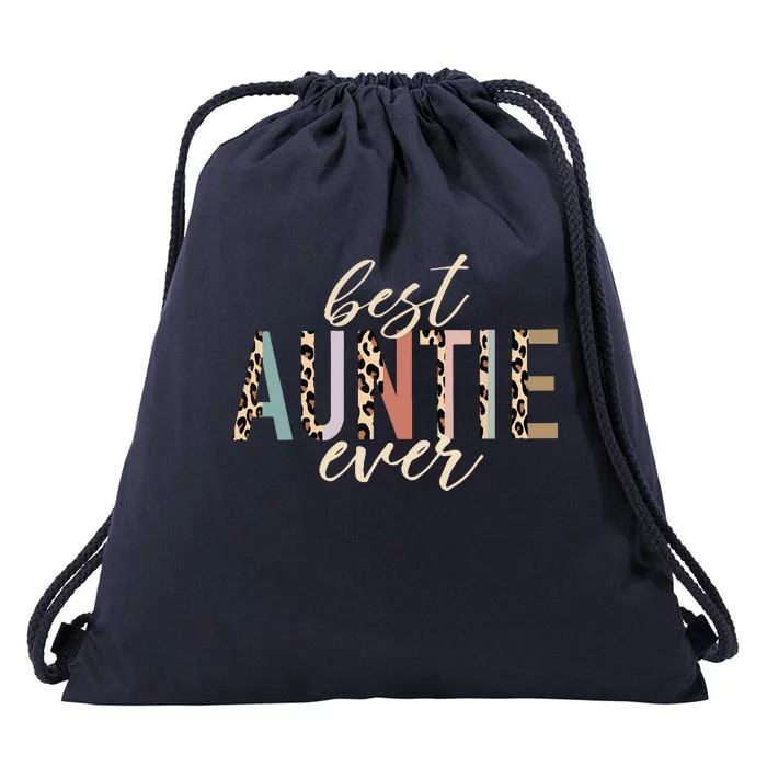 Best Auntie Ever Gifts Aunt Leopard Print Mothers Day Drawstring Bag