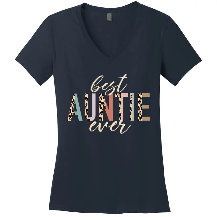 Best Auntie Ever Gifts Aunt Leopard Print Mothers Day Women's V-Neck T-Shirt