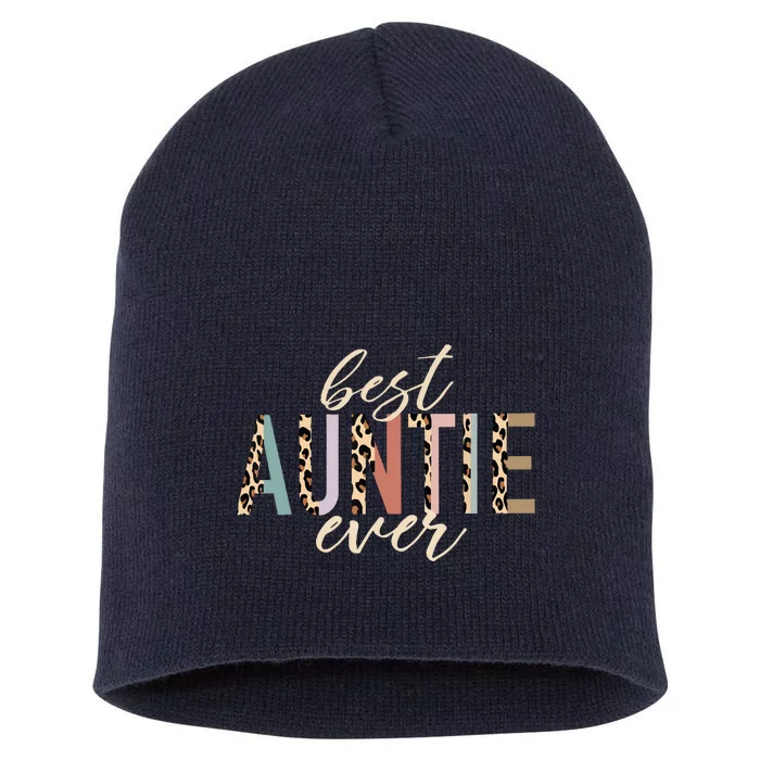 Best Auntie Ever Gifts Aunt Leopard Print Mothers Day Short Acrylic Beanie