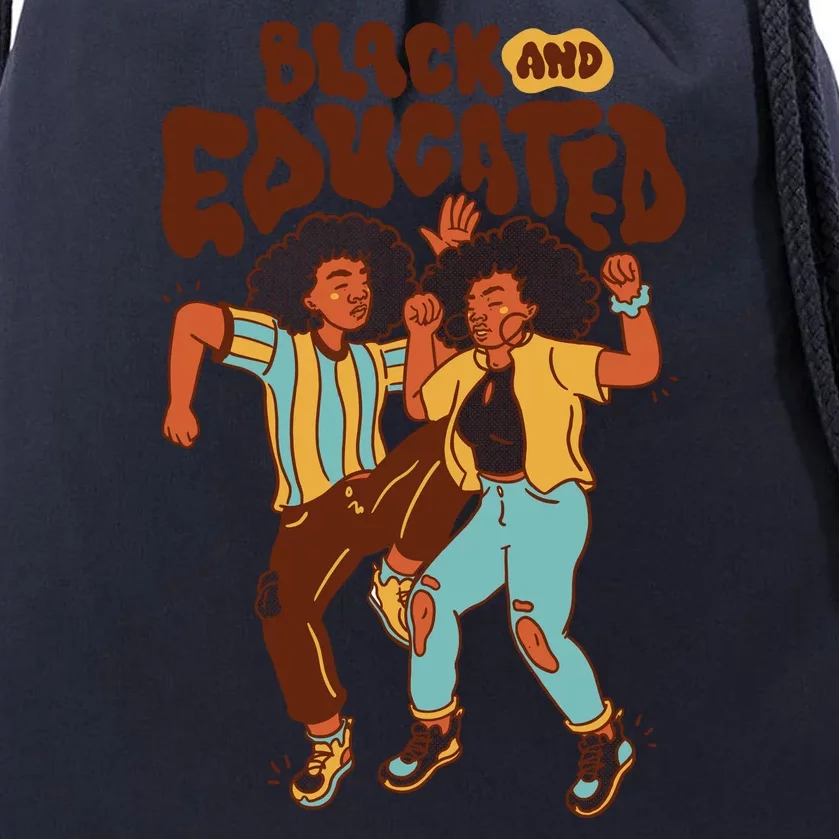 Black And Educated Retro Black History Drawstring Bag