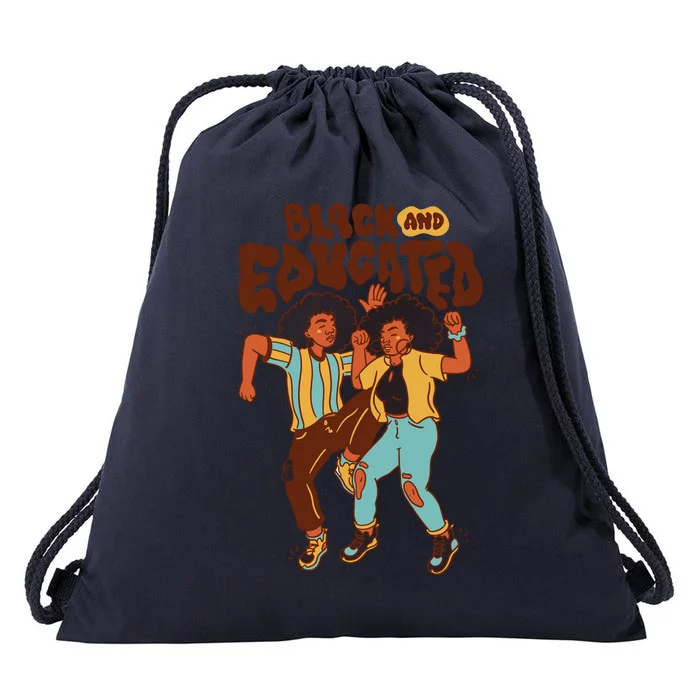 Black And Educated Retro Black History Drawstring Bag